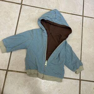 1223. Babysoy Blue Brown Reversible Jacket Size 0-6 Months